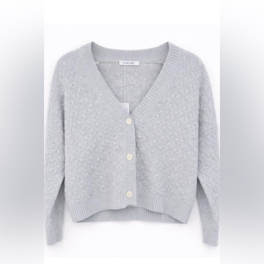 Kokun Light Gray Woven Cardigan Sweater - Size M (NWT)